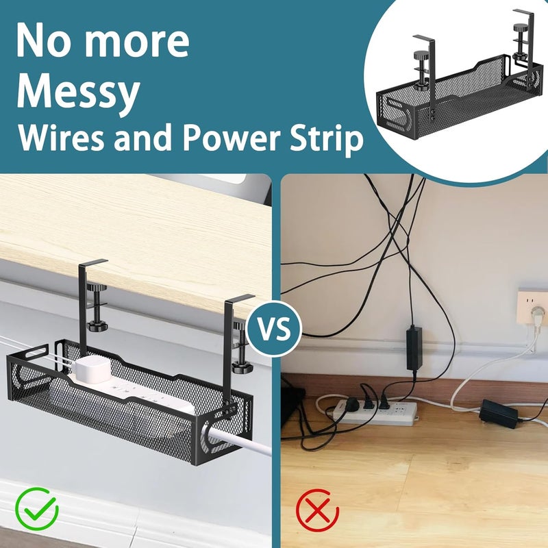 Ucanng Under Desk Cable Management Tray, No Drill Mesh Desk Cable Tray, Wire Management Tray Cable Management Rack, Wire Organizer and Cable Management Box (Black) - Image 5